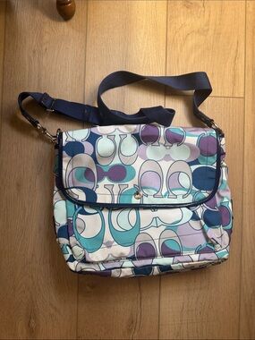 Patterned Crossbody Messenger Bag in Teal, Navy & Lavender